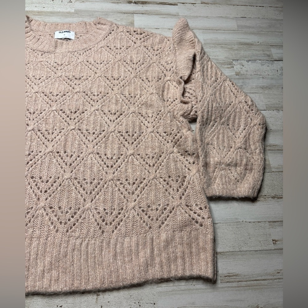 Old Navy Ruffle-Trim Pointelle-Knit Sweater Plus Size 3X Light Pink Shimmer - Picture 3 of 12
